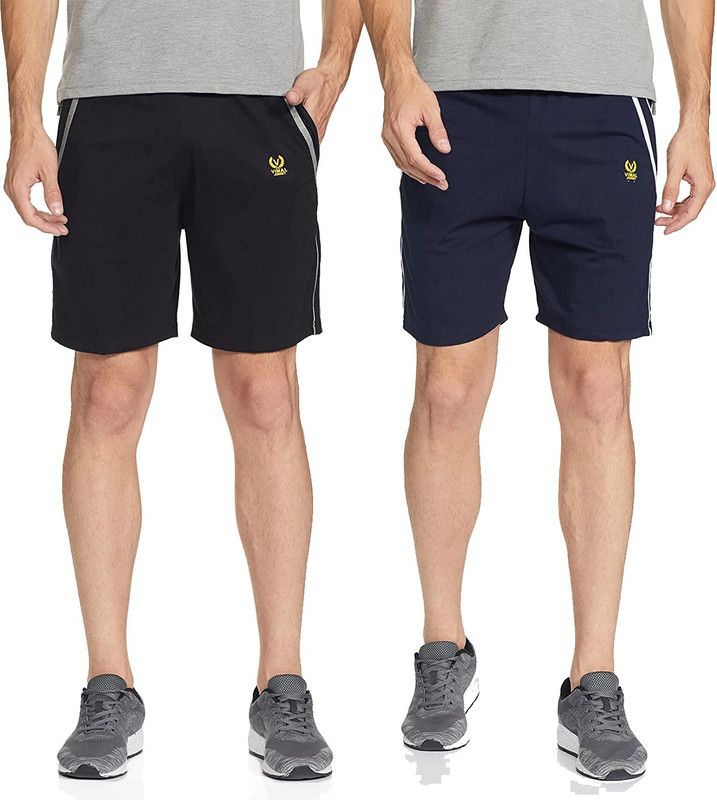 Pack of 2 Solid Men Black, Blue Regular Shorts