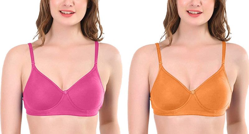 Pack of 2 Women T-Shirt Non Padded Bra  (Orange, Purple)