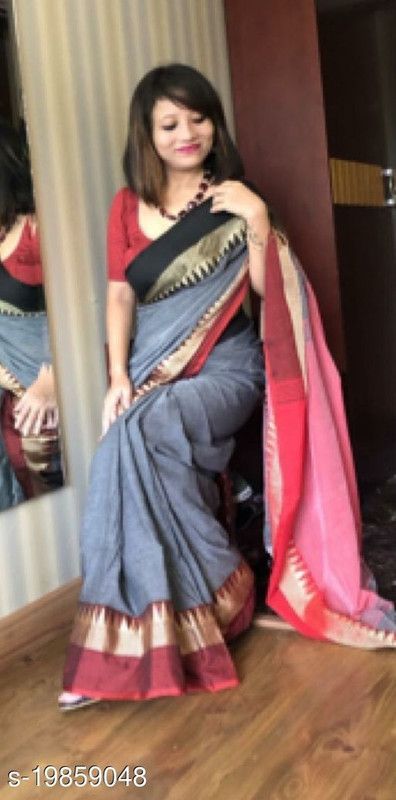 Daily Wear Pure Cotton Saree  (Grey, Pink)