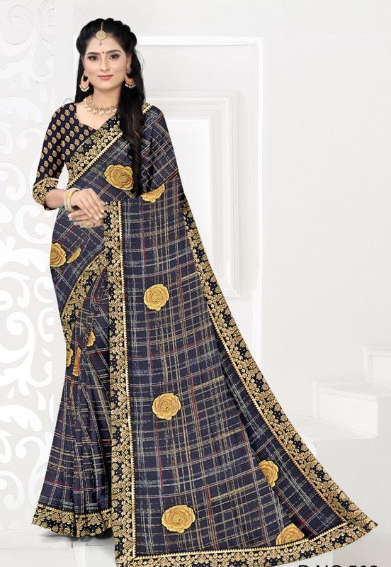 Geometric Print Fashion Art Silk Saree  (Dark Blue)