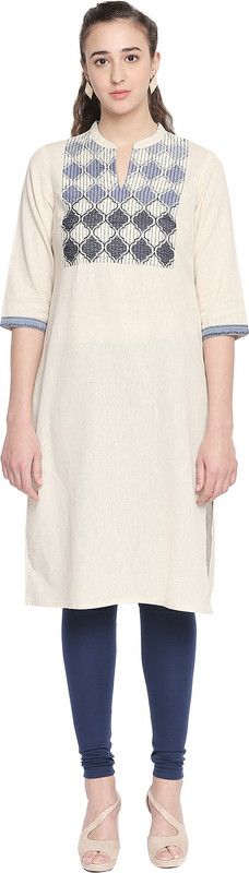 Women Printed Cotton Blend Straight Kurta  (Blue, Black, Beige)