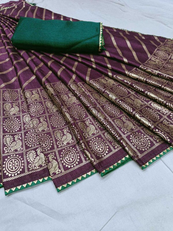 Applique Leheria Silk Blend Saree  (Purple)