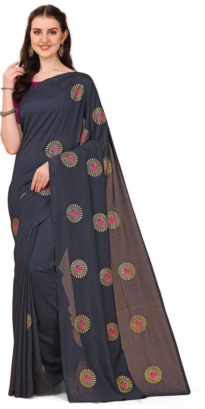 Embroidered Mysore Jute Silk Saree  (Black)