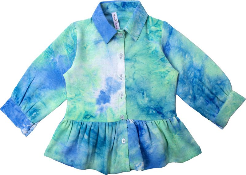Girls Polyester Blend Shirt Style Top  (Blue, Pack of 1)