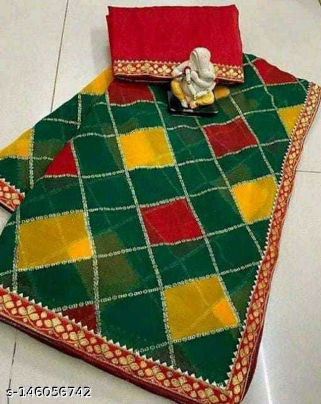 Self Design Kalamkari Silk Blend Saree  (Green)