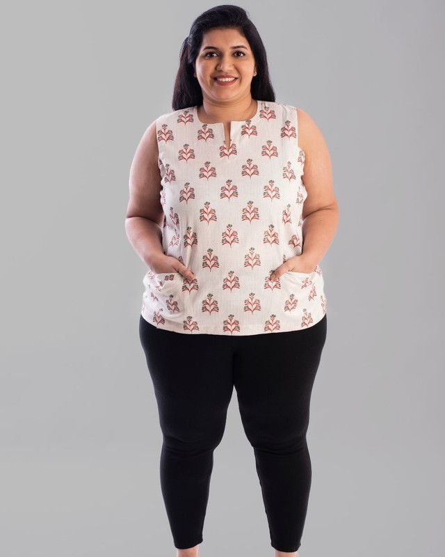 Casual Sleeveless Printed Women Beige Top