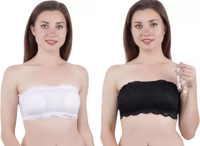 Pack of 2 Women Bandeau/Tube Lightly Padded Bra  (White, Black)