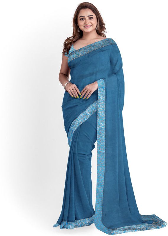 Self Design Bollywood Silk Blend Saree  (Blue)