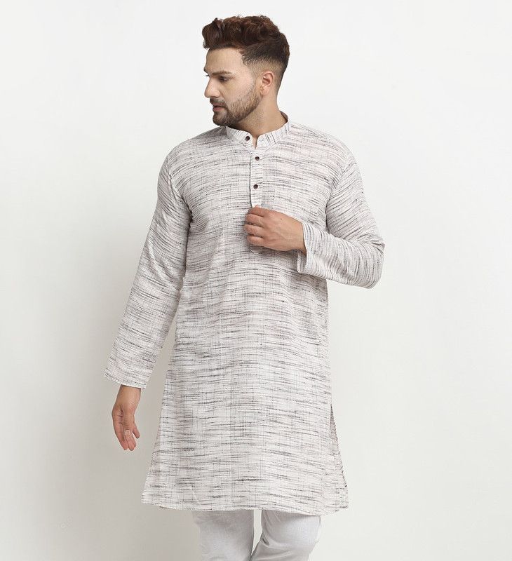 Men Self Design Khadi Cotton Straight Kurta  (White)