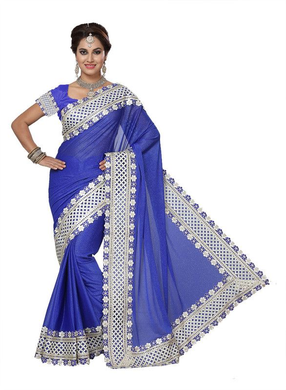 Embellished Bollywood Lycra Blend Saree  (Blue)