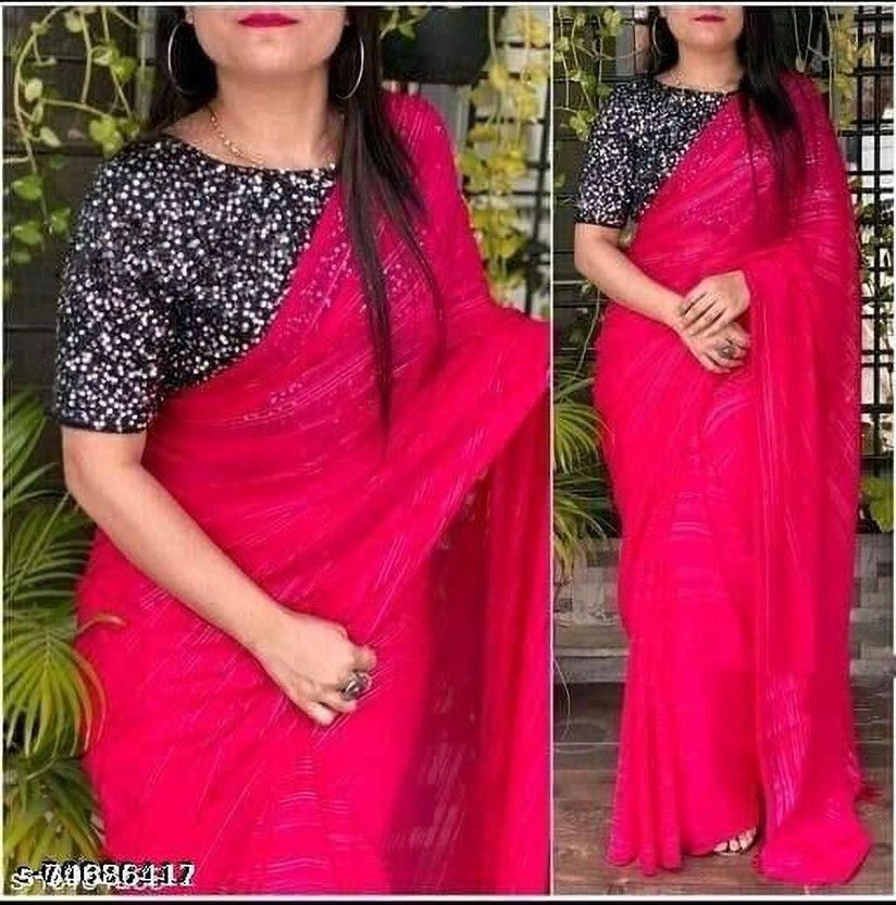 Solid/Plain Garad Georgette Saree  (Purple)