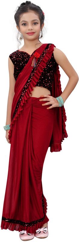 Solid/Plain Bollywood Lycra Blend Saree  (Red)
