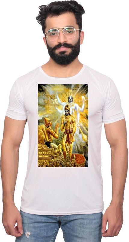 TUSHAR Men Graphic Print Round Neck Polyester White T-Shirt