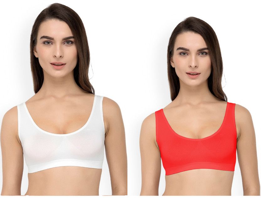 Pack of 2 Women Sports Non Padded Bra  (White, Red)