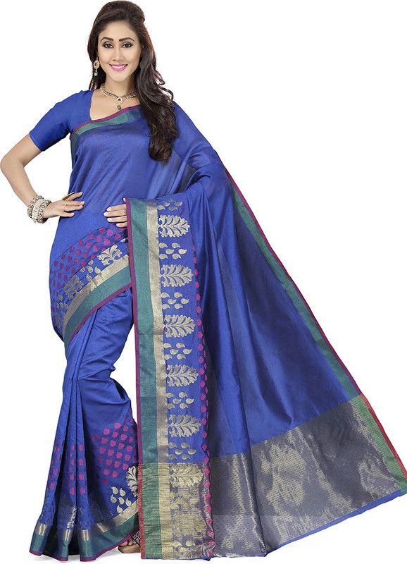 Solid/Plain Bollywood Chanderi Saree  (Blue)