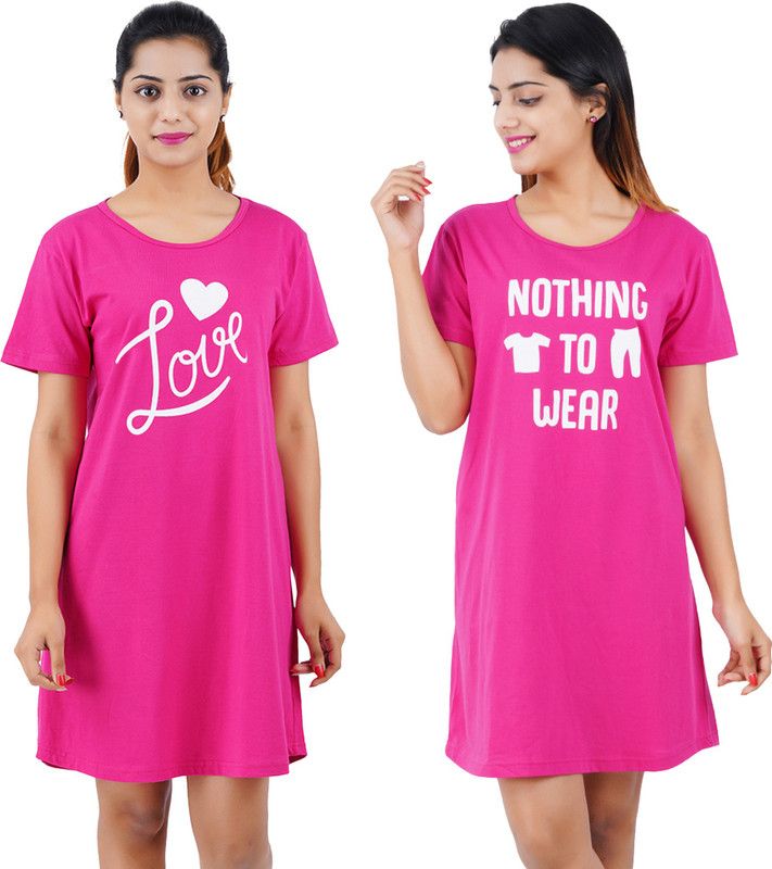 Pack of 2 Women Nighty  (Pink, Pink)