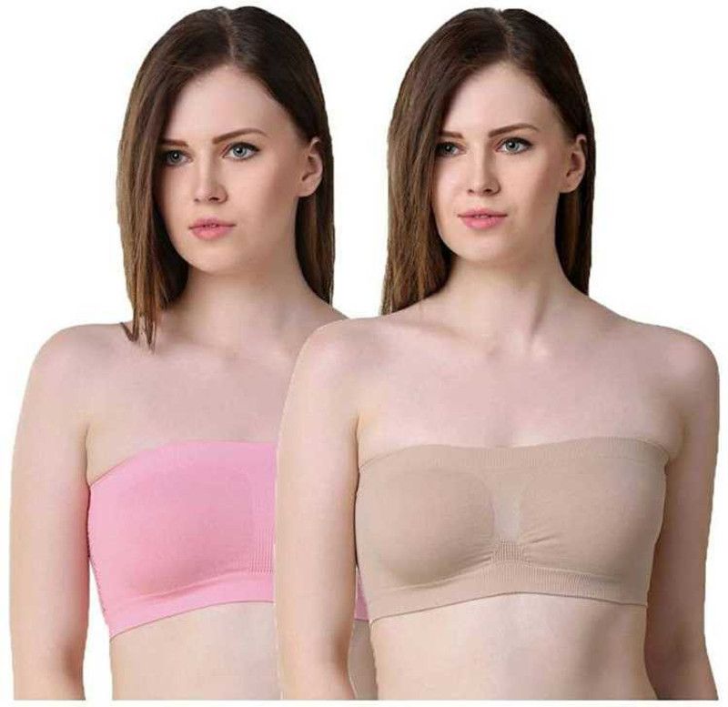 Pack of 2 Women Bandeau/Tube Non Padded Bra  (Beige, Pink)