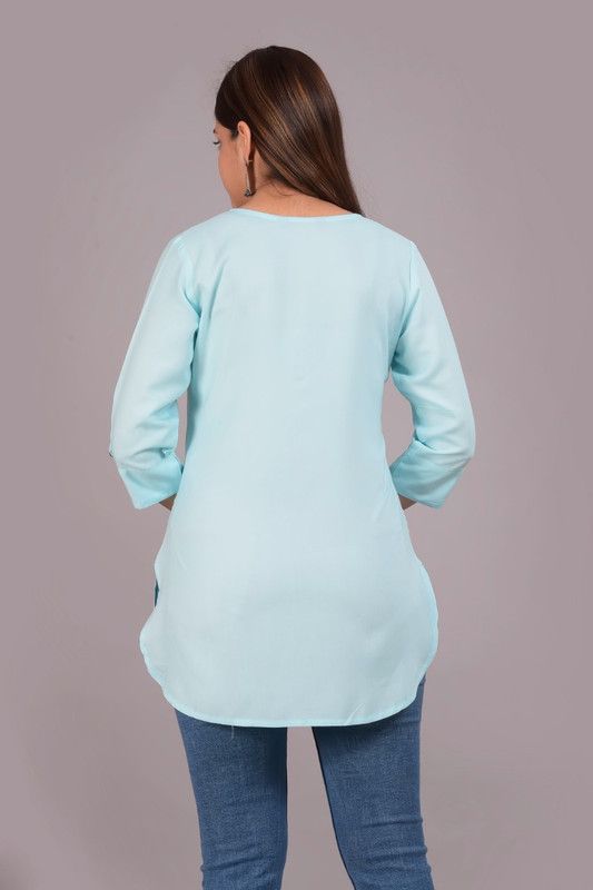 Women Solid Viscose Rayon A-line Kurta  (Light Blue)