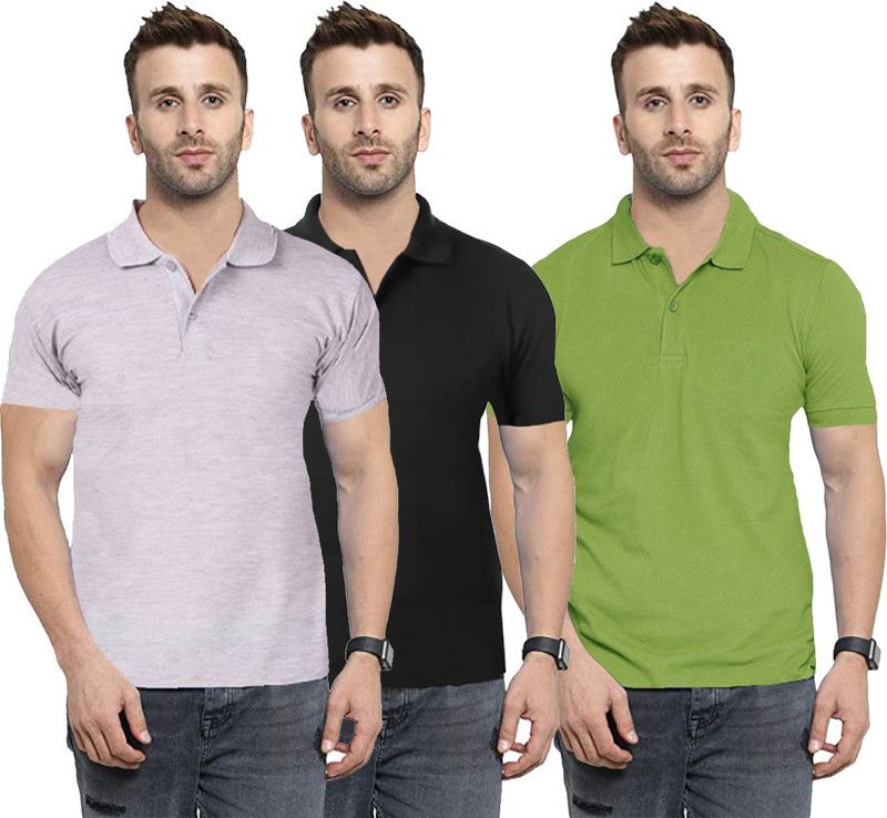 Solid Men Black, Grey, Light Green T-Shirt  (Pack of 3)