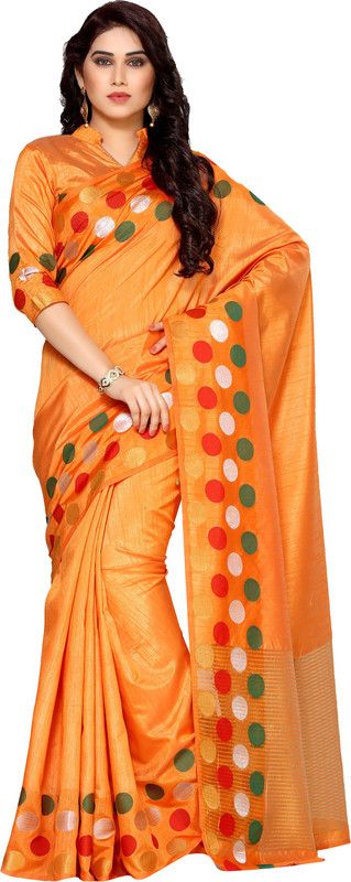 Embellished Kanjivaram Tussar Silk Saree  (Orange)