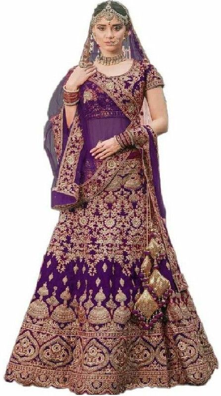 Embroidered, Embellished Semi Stitched Lehenga Choli  (Purple)