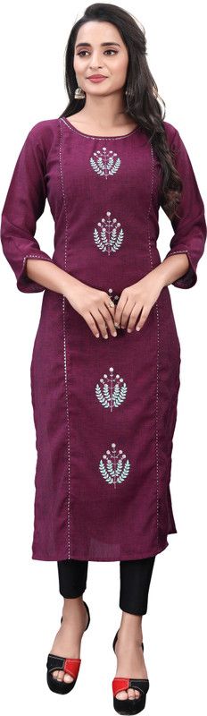 Women Embroidered Polyester Straight Kurta  (Purple)