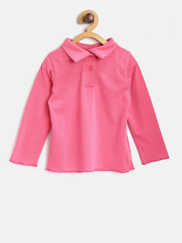 Girls Self Design Cotton Blend T Shirt  (Pink, Pack of 1)