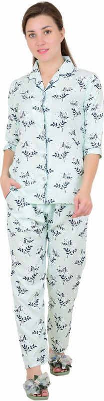 Women Shirt & Pyjama set Light Green Polka Print