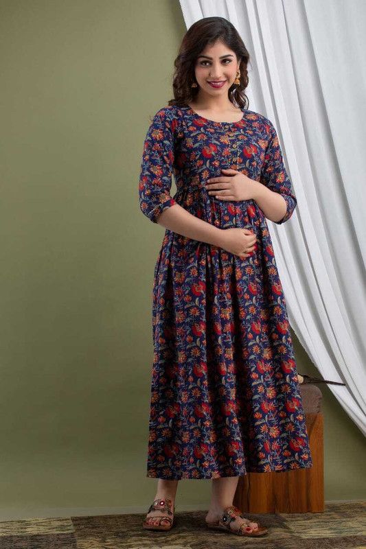 Women Printed Cotton Blend Anarkali Kurta  (Maroon)