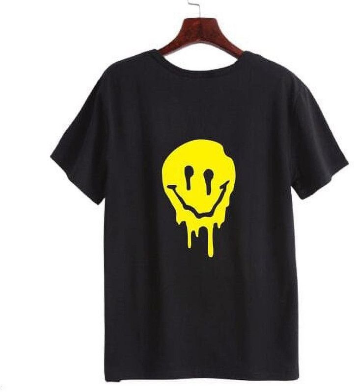 Men's Printed Slim fit T-Shirt Men Printed Round Neck Reversible Cotton Blend Black T-Shirt