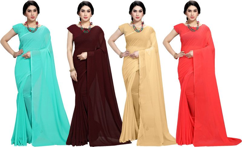 Dyed Daily Wear Chiffon Saree  (Pack of 4, Multicolor)