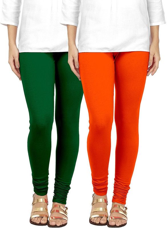 iShop Churidar Western Wear Legging  (Dark Green, Orange, Solid)