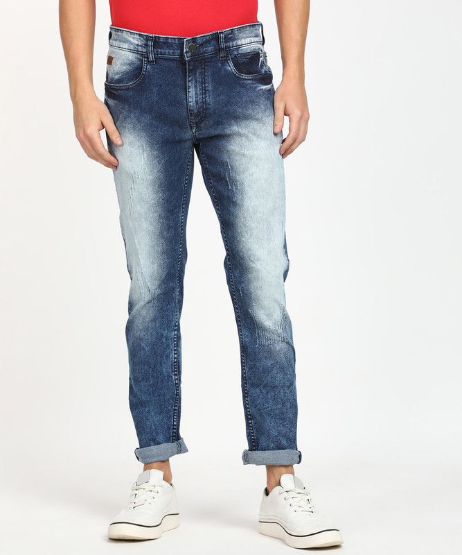 Men Slim High Rise Dark Blue Jeans