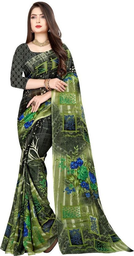 Embroidered Ikkat Chiffon Saree  (Multicolor)