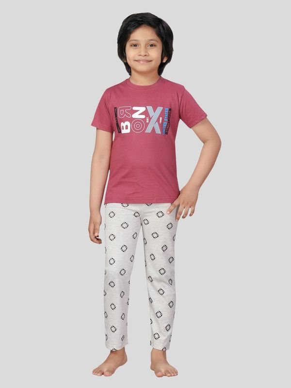 Boys Top & Pyjama Set Pink, White Printed