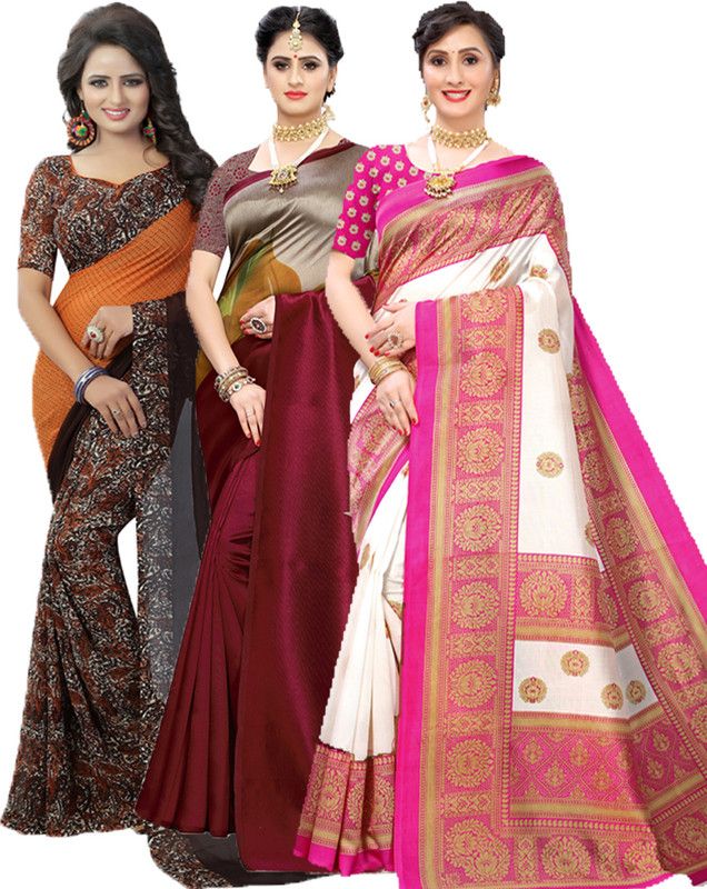 Printed Bollywood Georgette Saree  (Pack of 3, Orange, Pink)