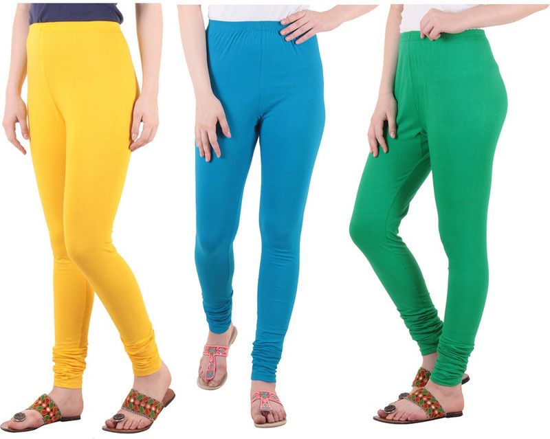 DIAZ Ethnic Wear Legging  (Light Blue, Green, Yellow, Solid)
