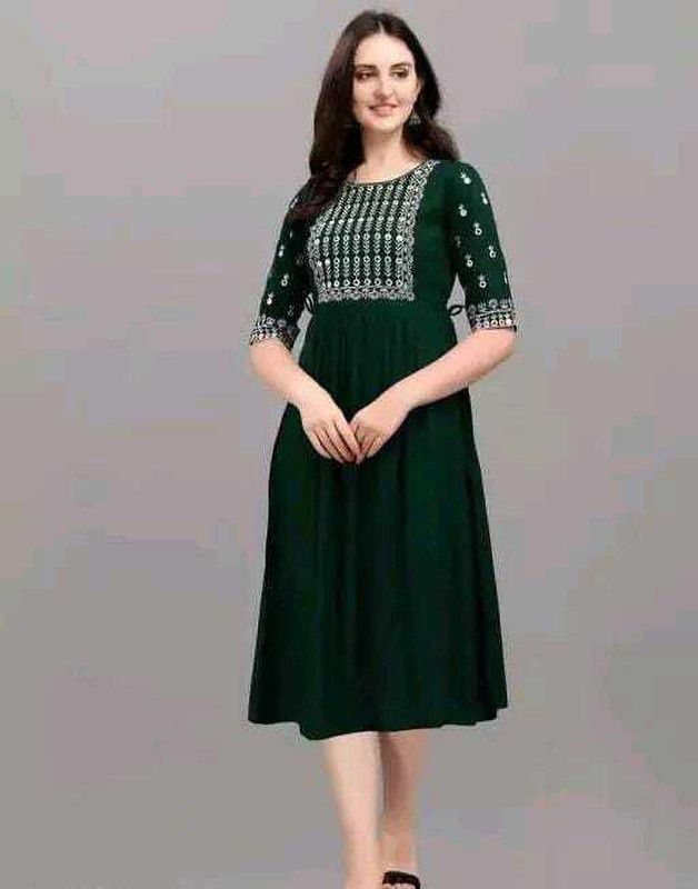 Embroidered Silk Blend Stitched Flared/A-line Gown  (Green)