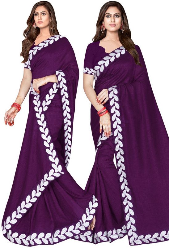 Solid/Plain Jamdani Silk Blend Saree  (Purple)