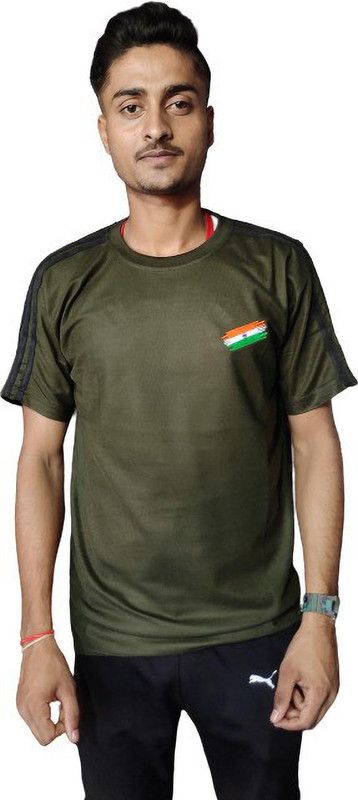 Omkar Thakur Men Military Camouflage Round Neck Poly Cotton Green T-Shirt