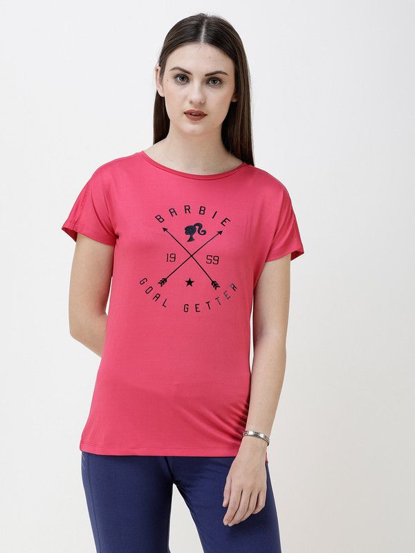Barbie T Shirts Women Printed Round Neck Cotton Blend Pink T-Shirt