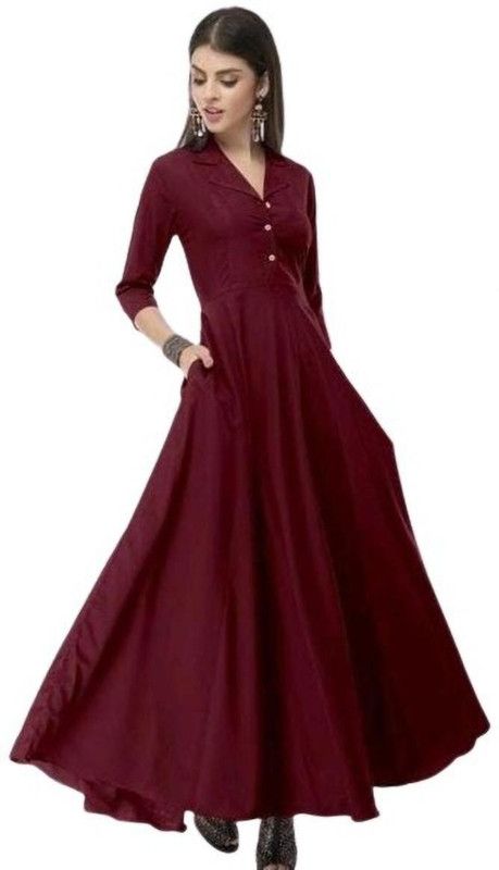 Women Solid Crepe Gown Kurta  (Maroon)