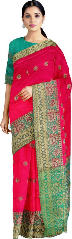 Embellished Banarasi Cotton Silk Saree  (Pink)