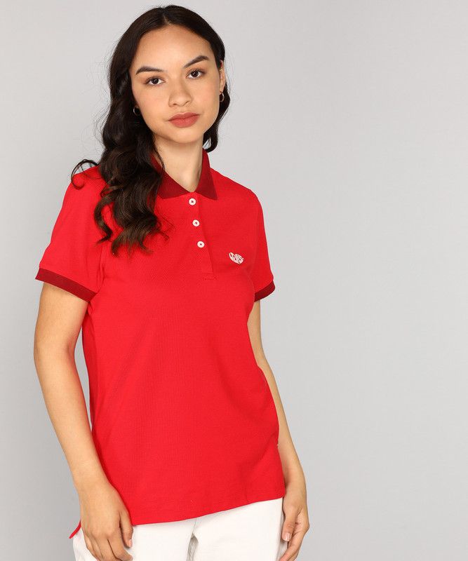 Levi's Women's Regular Fit Polo Tee Women Solid Polo Neck Pure Cotton Red T-Shirt