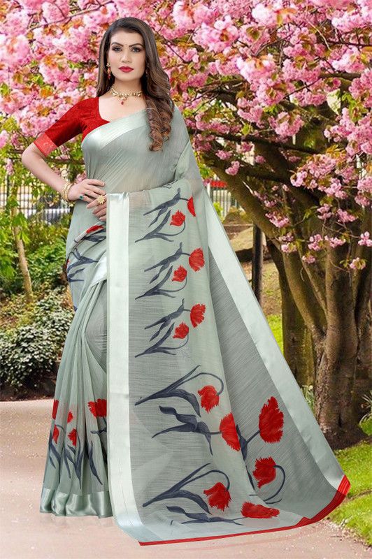 Printed Daily Wear Cotton Linen, Chanderi Saree  (Multicolor)