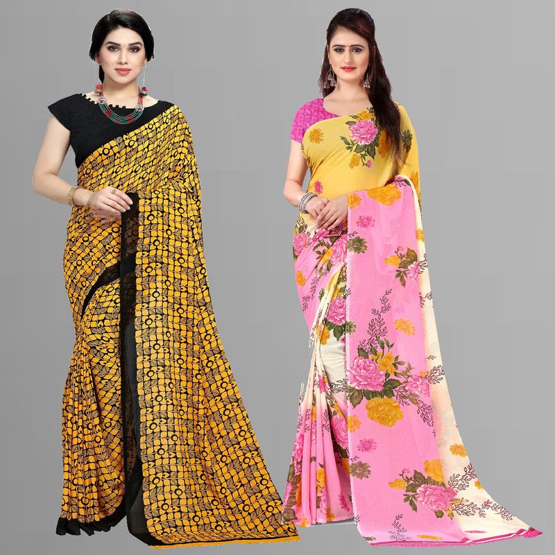 Self Design Daily Wear Georgette Saree  (Pack of 2, Multicolor)