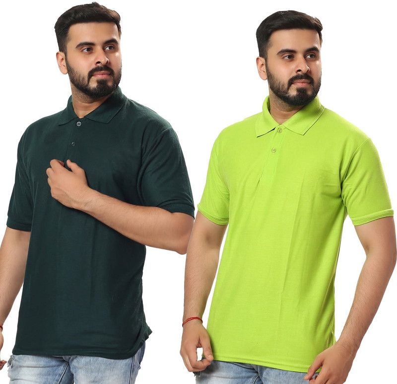 Solid Men Dark Green, Light Green T-Shirt  (Pack of 2)