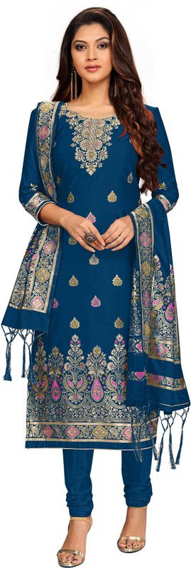 Unstitched Silk Blend Suit Fabric Self Design