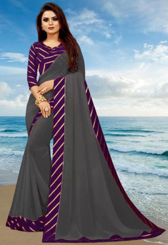 Gadwal Georgette Saree  (Grey, Purple)