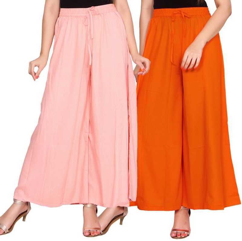 Pack of 2 Women Regular Fit Orange, Pink Cotton Blend Trousers